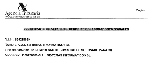 Colaboradores Sociales de la Agencia Tributaria para el SII - Sumnistro Inmediato de Información - CAI Sistemas Software para Asesores Colaboradores Sociales de la Agencia Tributaria para el SII - Sumnistro Inmediato de Información - CAI Sistemas Software para Asesores